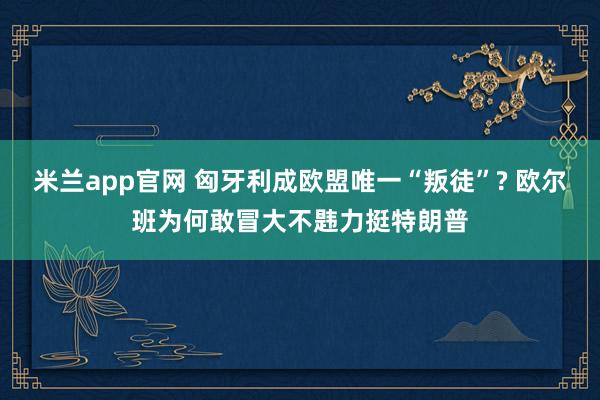 米兰app官网 匈牙利成欧盟唯一“叛徒”? 欧尔班为何敢冒大不韪力挺特朗普